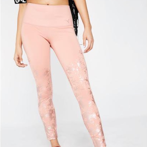 Puma Leggings With Gold Puma Black Rose Gold Leggings NWT Size L